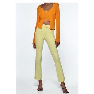 Zara Kick Flare High Rise Green and Pink Floral Pants Size 4